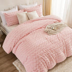Andency Pink Fleece Comforter Set Full, 3 Pieces Fuzzy Shaggy Plush Sherpa Bedding Comforter Set Women Girls, Solid Fluffy Faux Fur Bed Comforter Set for Winter
