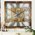 The Gears Clock 24'' Inch Square Real Moving Gear Wall Clock Vintage Industrial Oversized Rustic Farmhouse (Vintage Brown)