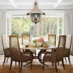 6-Light Large Rustic Farmhouse Dining Room Chandeliers, Adjustable Height Entryway Light Fixture, Hanging Wood Chandelier for Kitchen Island Foyer Stairwell Office
