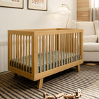 babyletto Hudson 3-in-1 Convertible Crib with Toddler Bed Conversion Kit in Honey, Greenguard Gold Certified