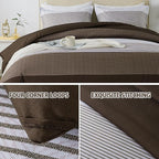 Andency Stripe Comforter Set Full Size (79x90 Inch), 3 Pieces Brown Patchwork Striped Comforter, Soft Microfiber Down Alternative Comforter Bedding Set with Corner Loops
