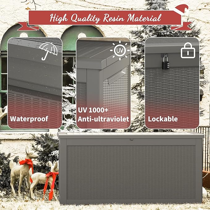 NUNU LAB 260 Gallon Outdoor Storage Box,Resin Large Sturdy Deck Box, Backyard Outside Storage Box Waterproof with Double Wall Panels,Package Delivery Garden Outdoor Hose Storage Bin