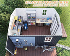 AMERLIFE 10.6x10.3x6.3 FT Galvanized Metal Storage Shed with Open Firewood Storage Area, Sliding Doors & Ramp, 2 Windows & Vents, Weather-Resistant Outdoor Tool/Garden Shed, Dark Gray
