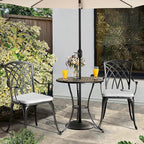 NUU GARDEN 3 Piece Bistro Table Set Cast Aluminum Outdoor Patio Furniture with Umbrella Hole and Grey Cushions for Patio Balcony, Black