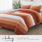 Andency Stripe Comforter Set Full Size (79x90 Inch), 3 Pieces Terracotta Patchwork Striped Comforter, Soft Microfiber Down Alternative Comforter Bedding Set with Corner Loops