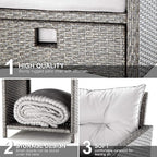 Pamapic 5 Pieces Outdoor Patio Wicker Chairs Set with Ottoman .Outside Conversation Furniture set with Cushions and Coffee for Balcony Porch Lawn Garden Table(Grey Cushion+Light Grey Rattan)