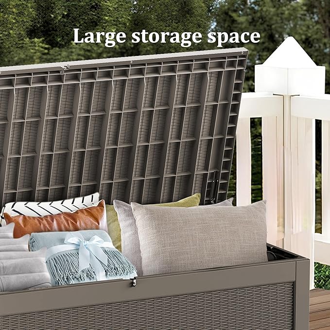 320 Gallon Waterproof Large Resin Deck Box Indoor/Outdoor Lockable Storage Container and Seating for Garden, Pool, and Patio (320 Gallon, Grey)