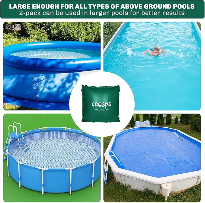 Above Ground Pool Pillow - 4x4 Ft Air Pillow for Winterizing, 0.5mm PVC Material, 2X 16.5Ft Green Rope