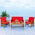SAFAVIEH Outdoor Collection Rocklin Natural/ Red Cushion 4-Piece Conversation Patio Set