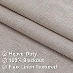 Blackout Curtains Customsize 1 Panel, 100% Blackout Textured Thermal Curtains, Grommet Privacy Light Blocking Drapes for Living Room Bedroom Luxury Decor(Customsize, Linen)