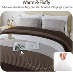Andency Stripe Comforter Set Full Size (79x90 Inch), 3 Pieces Brown Patchwork Striped Comforter, Soft Microfiber Down Alternative Comforter Bedding Set with Corner Loops