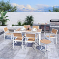 Pamapic 8-Piece Patio Dining Set，Outdoor Aluminum Furniture Set with Plastic-Wood Table Top,Outdoor Furniture Set with 6 Outdoor Stackable Chairs for Patio Garden Poolside (White)