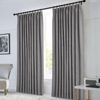 Macochico Extra Wide 100% Blackout Linen Curtains for Sliding Door Pleated Curtains with Hooks Insulated Soft Linen Drapes for Bedroom Living Room with Tieback Gray 100”Wx84”L 1 Panel