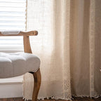 Sutuo Home Boho Linen Curtains for Kitchen Bedroom, Bohemian Semi Sheer Crochet Hollow Lace Patchwork with Textured Fabric Vintage Chic Handmade Tassels Rod Pocket Window Drapes, 59"W x 63"L, 1 Panel