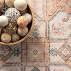 nuLOOM Dawson Machine Washable Distressed Medallion Ultra Thin Runner Rug, 2' 6" x 8', Peach