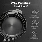 Polished Cast Iron Skillet 12 Inch | No PFAS I German-Engineered | Naturally Non-Stick Cast Iron Pan Set | Oven Safe Skillet | Cast Iron Cookware Set | 20-Year Refund I Steak Pan