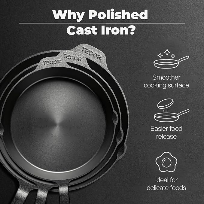 Polished Cast Iron Skillet 12 Inch | No PFAS I German-Engineered | Naturally Non-Stick Cast Iron Pan Set | Oven Safe Skillet | Cast Iron Cookware Set | 20-Year Refund I Steak Pan