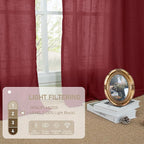 LAMIT Burgundy Red Sheer Linen Curtains 63 Inch Length, Linen Textured Light Filtering Panels Bronze Grommet Christmas Decor Drapes for Bedroom/Living Room, 2 Panels Set, 34 x 63 Inch