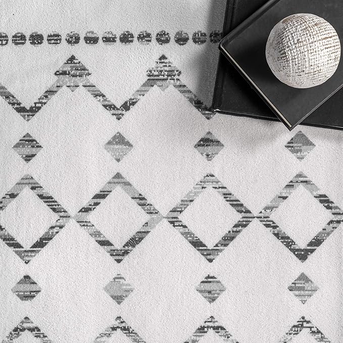 nuLOOM Moroccan Blythe Machine Washable Area Rug, 4' x 6', Grey, Rectangular, 0.1" Thick
