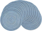 SHACOS Round Braided Placemats Set of 12 Circle Place Mats Cotton Polyester Kitchen Table Mats for Dining Table Wedding Party Decor (Blue Gray, 12)