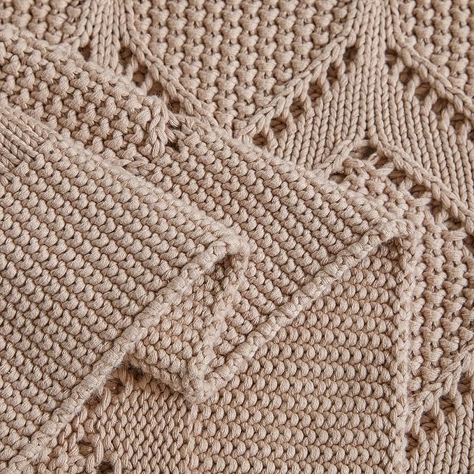 Longhui bedding Chunky Cotton Knit Throw Blanket for Couch, Sofa, Bed, or Chair, Decorative Breathable Fall Cable Knit Blanket 51 x 63 Inches, Pink Rose