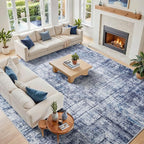 10x14 Washable Area Rug for Living Room Bedroom: Non-Slip Modern Navy Blue | Machine Washable TPR Backing, Stain-Resistant Low Pile, Pet & Kid Friendly, Abstract Decor for Dining Room, Dorm, Home Office