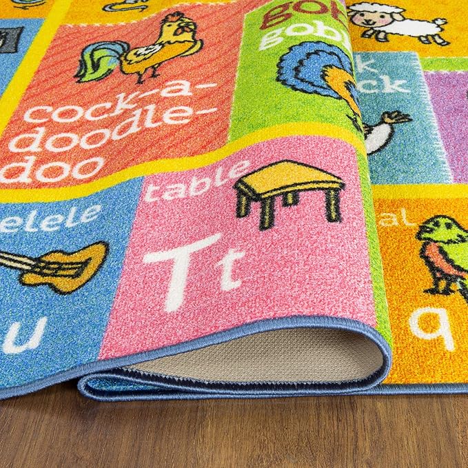 KC Cubs ABC Alphabet Animal Sounds Educational Learning & Fun Game Play Area Non Slip Boy & Girl Kids Rug Carpet for Children Bedroom, Toddler Classroom & Baby Playroom Floor Mat, Playtime Activity