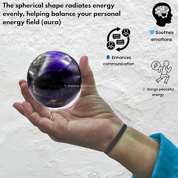 Amazing Gemstone Amethyst Chevron Crystal Ball with Stand - 2" Inches Crystal Sphere Meditation Balls for Witchcraft and Decorative Balls
