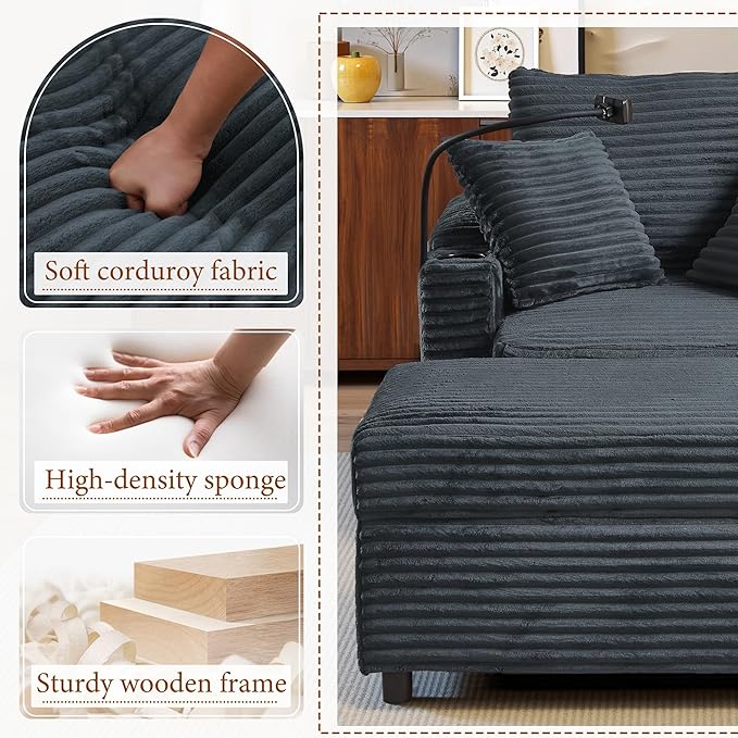 Accent Chair with Storage Ottoman Upholstered Living Room Chairs for Reading Chair with Chaise Lounge Chairs Indoor, Comfortable Armchair for Bedroom