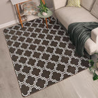 Chicrug Shag Geometric 7x10 Area Rug for Living Room, Large Modern Memory Foam Indoor Carpet, Fluffy Rug for Bedroom Bedside Room Decor for Family Girls Kids Nursery, Brown/White