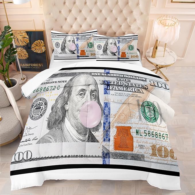 Tailor Shop Money Comforter Sets Twin Size Money Bedding Sets for Boys Kids Teens Money 100 Dollar Bill Comforter Sets Quilt Set All Season with 1 Comforter 1 Pillowcases……