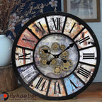 Unique Moving Gear Extra Large Wall Clock 21"-Battery Powered. Retro Industrial Steampunk Country Farmhouse Decor for Living Room, Kitchen,Bars, Restaurants, cafes, Offices(Black- 21")