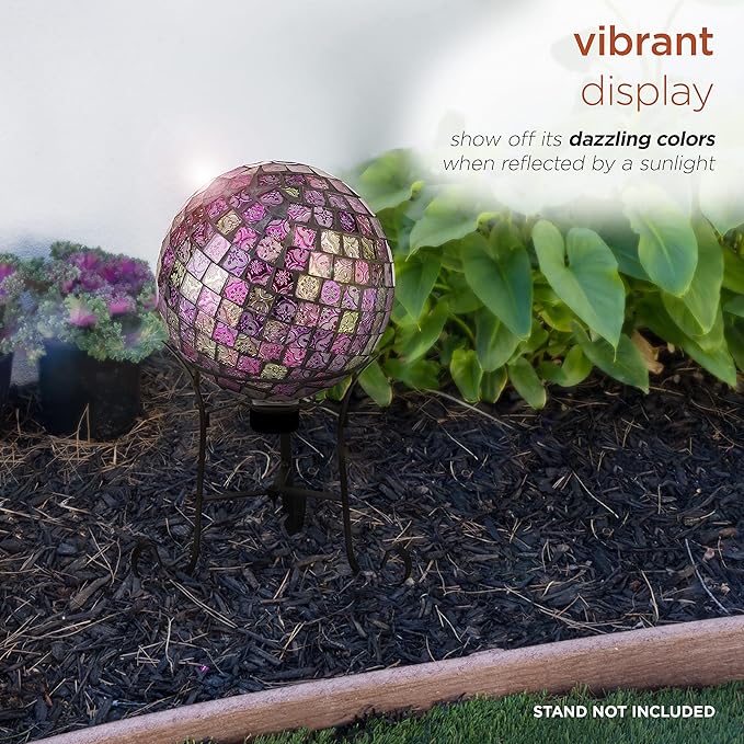Alpine Corporation 10" Diameter Indoor/Outdoor Glass Mosaic Gazing Globe Yard Decoration, Pink
