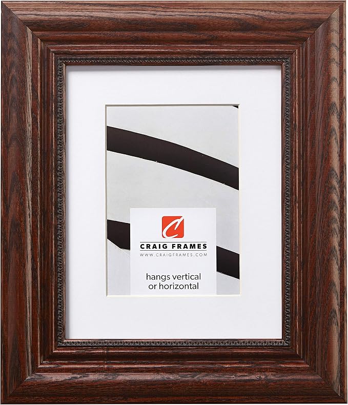 Craig Frames 14x18 Brown Picture Frame Matted to 10x13, Wood Wall Decor | A lightweight, shatter resistant acrylic front, made in the USA for a gallery display