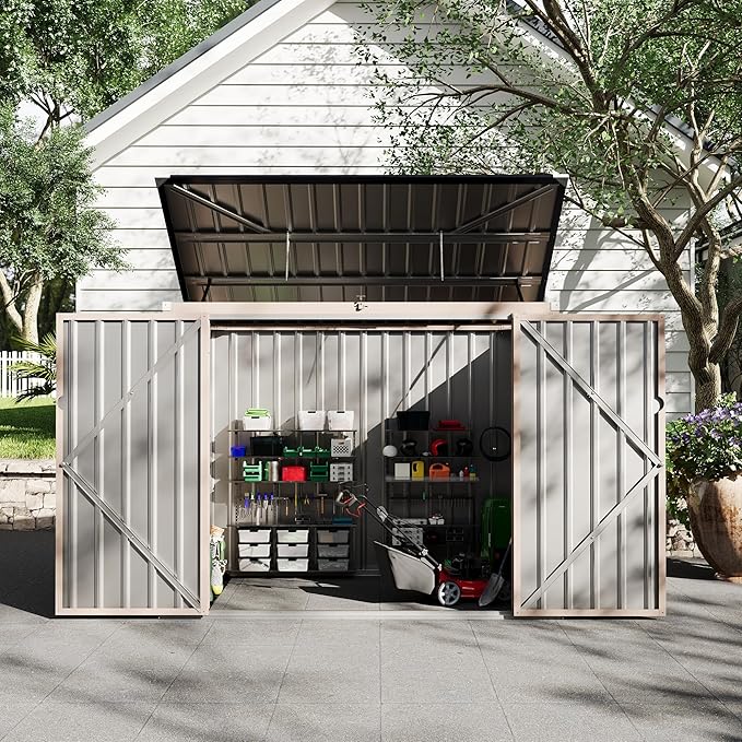 2 Trash Cans Metal Outdoor Storage, 3x6 FT Garbage Bin Storage Shed with Chain Lid, Garbage Can Metal Sheds for Garden, Backyard, Lawn and Patio