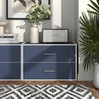 Apexa 2-Drawer Wooden Stackable Storage Drawers, Small Food Pantry Cabinet, Cajonera De Madera, Underbed Drawer Dorm Teen Room Decor & Bedroom, Home Office, Kitchen, Steel Blue