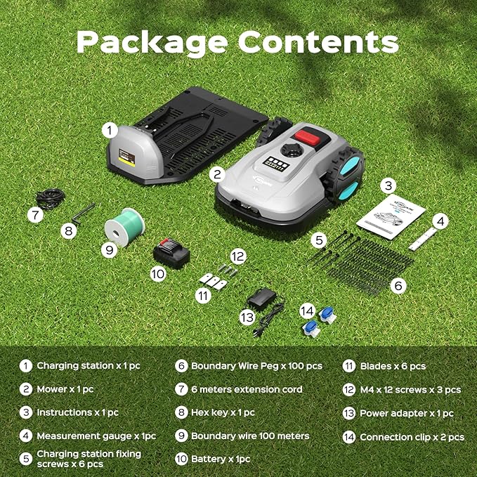 Robot Lawn Mower with App Control – Adjustable Cutting Height, Auto-Charging, Obstacle Detection & Smart Scheduling – Ideal for Lawns up to 1/8 Acre