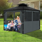 Gazebo Privacy Curtain 10'x10', Replacement Curtains with Mosquito Net Windows, 4-Panels Side Wall, Zippers, Waterproof Outdoor Curtains for Patio, Canopy, Garden and Backyard, Gray (Curtain Only)