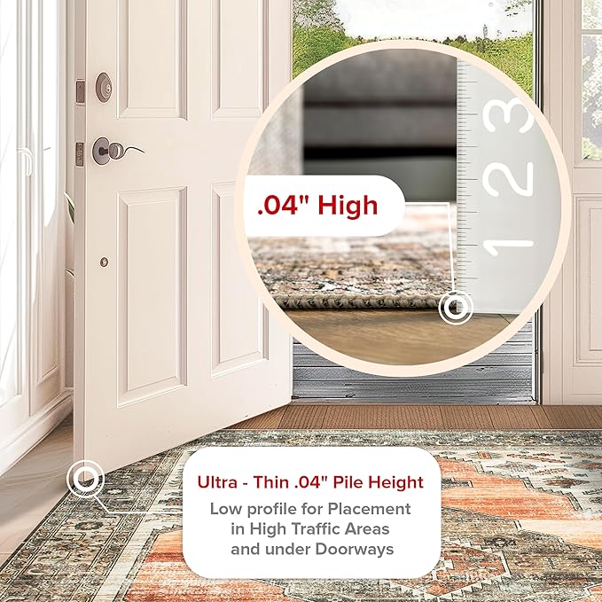 nuLOOM Gracie Distressed Medallion Machine Washable Ultra Thin Area Rug, 6' Square, Peach