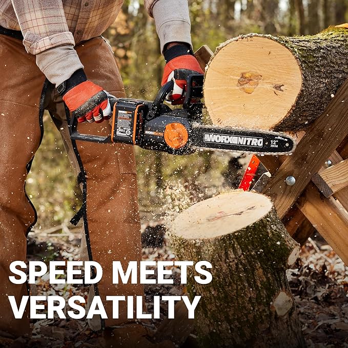 Worx Nitro 20V 12" Cordless Brushless Chainsaw 4.0 Ah Battery and Charger Included WG350