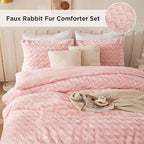 Andency Pink Fleece Comforter Set Full, 3 Pieces Fuzzy Shaggy Plush Sherpa Bedding Comforter Set Women Girls, Solid Fluffy Faux Fur Bed Comforter Set for Winter