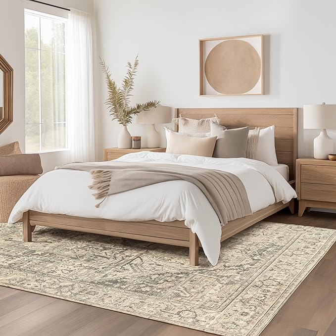 nuLOOM 5x8 Machine Washable Rain Haven Vintage Medallion Area Rug, Grey, Traditional Faded Design, Non-Slip Backing, Stain Resistant, For Bedroom, Dining Room, Living Room, Kitchen