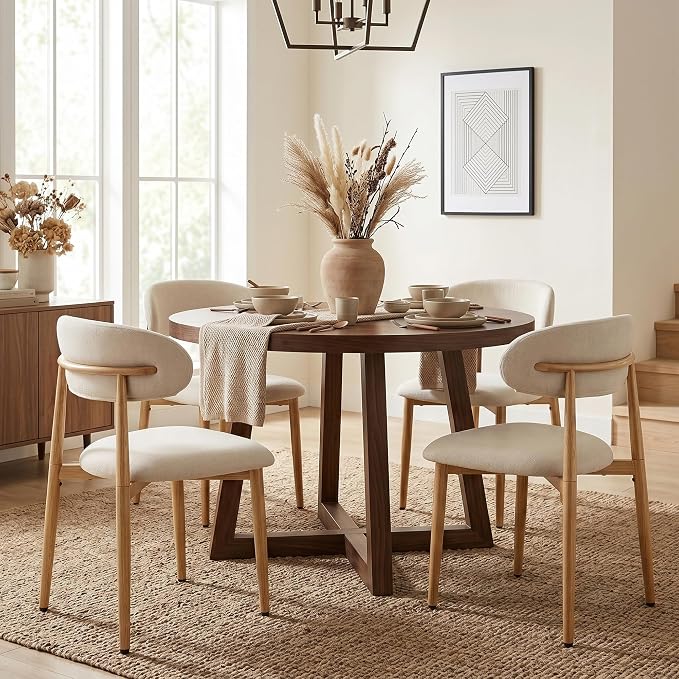 UVV Dining Chairs Set of 2, Metal Kitchen Chairs with Modern Fabric Upholstered for Dining Room, Beige