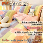 MorroMorn Twin Bedding Sets, Pink Rainbow Stripe Duvet Cover Set, Fluffy Comforter Covers Plush Blanket Ultra Soft Kawaii Cute for Girls Kids Toddler Teen Women Twin/Twin XL Size