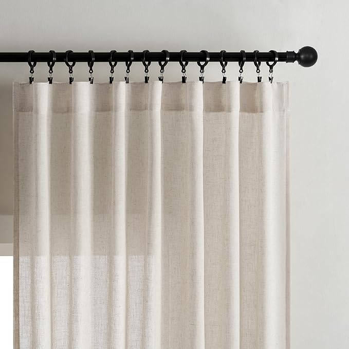 Joydeco Custom Linen Curtains for Living Room, Light Filtreing Curtain 1 Panel Light Filtering Rod Pocket Back Tab (Ecru, Custom Size)
