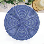 SHACOS Round Braided Placemats 15 inch Set of 4 Washable Cotton Polyester Braided Kitchen Table Placemats for Home Wedding Party (Blue White, 4)