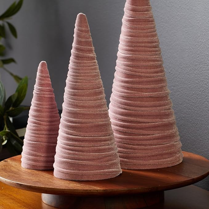 Your Heart's Content Blush Velvet Trees Set of 3, Elegant Mantel Accent, Teen Girl Coquette Room Decor, Handcrafted Gift for, Valentine Tablescape, Cozy (Blush)