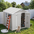 UDPATIO Resin Storage Shed 8 x 8 FT, Outdoor Garden Sheds with Floor Plastic Patio Outdoor Storage Shed with Lockable Door, Sandstone