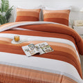 Andency Stripe Comforter Set Queen Size (90x90 Inch), 3 Pieces Terracotta Patchwork Striped Comforter, Soft Microfiber Down Alternative Comforter Bedding Set with Corner Loops