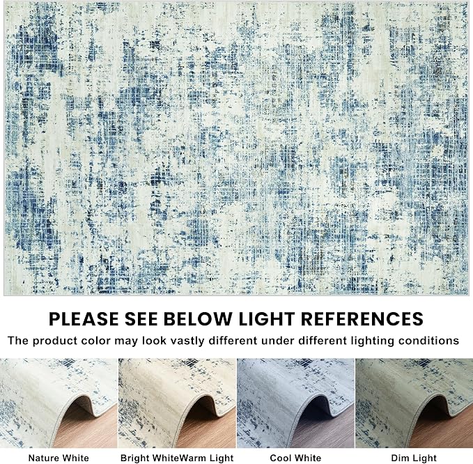 6x9 Washable Area Rug for Living Room Bedroom: Non-Slip Modern Blue Gray | Machine Washable TPR Backing, Stain-Resistant Low Pile, Pet & Kid Friendly, Abstract Decor for Dining Room, Dorm, Home Office